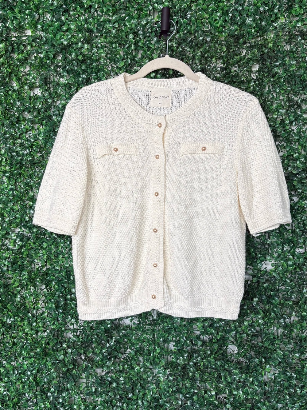 Easy Clothes Cream Short-Sleeve Button-Front Cardigan